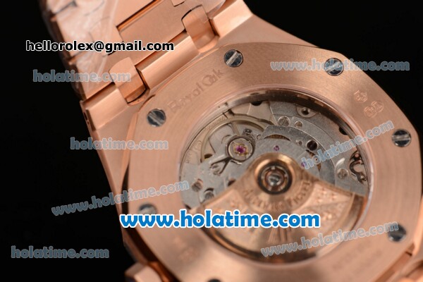 Audemars Piguet Royal Oak Swiss ETA 2824 Automatic Full Rose Gold with Sitck Markers and White Dial - 1:1 Original - Click Image to Close